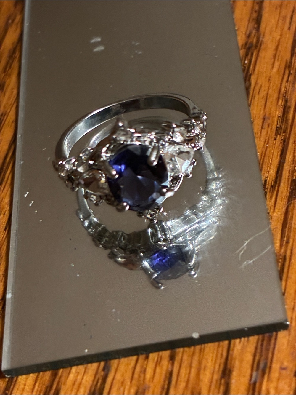 Sterling Silver Blue Stone Halo Ring